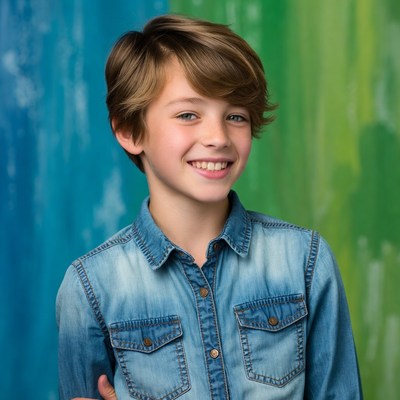 Smiling boy in blue shirt