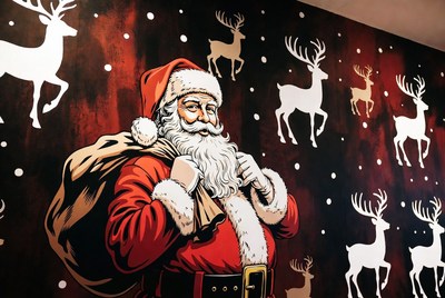 Santa Claus with sack and reindeer