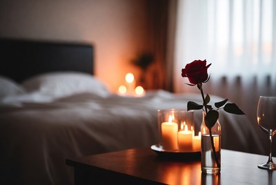 Red Rose in Vase with Candles