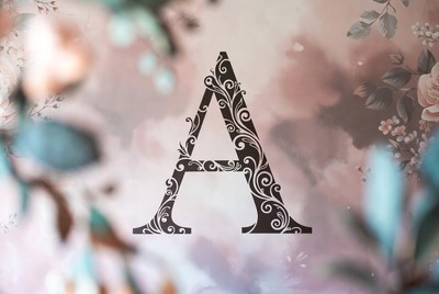 Ornate Letter A with Floral Background