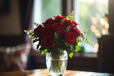 Red Roses Bouquet in Glass Vase