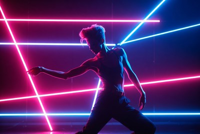 Woman posing in neon lights
