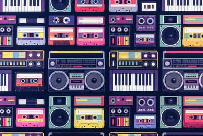 Retro Cassette Tape Boombox Pattern