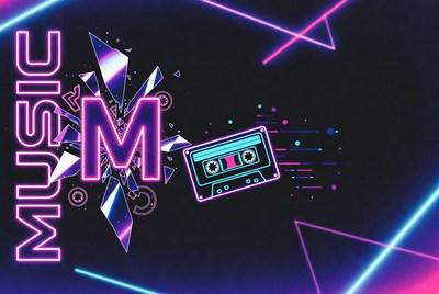 Neon Music Cassette Tape Graphic