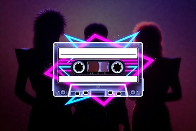 Neon 80s Cassette Tape with Silhouettes