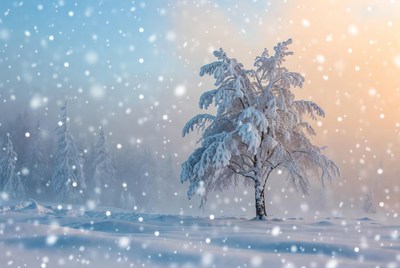 Snowy Tree in Winter Landscape