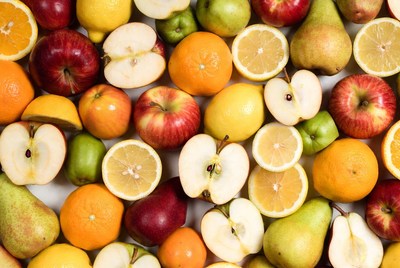 Fresh Mixed Fruits on White Background