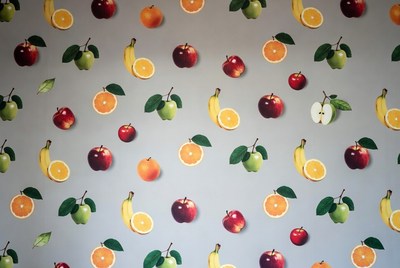 Colorful Fruit Pattern on Gray Background
