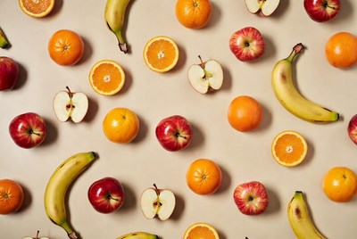 Fresh Oranges Bananas Apples Flat Lay
