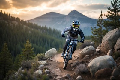 Man mountain biking rocky trail