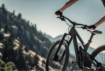 Man gripping mountain bike handlebars