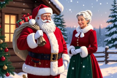 Santa Claus and Mrs. Claus with Gifts