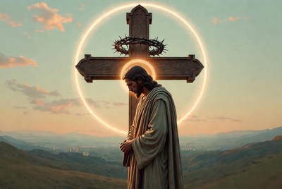 Jesus Christ with glowing cross