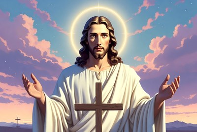Jesus Christ with halo and cross