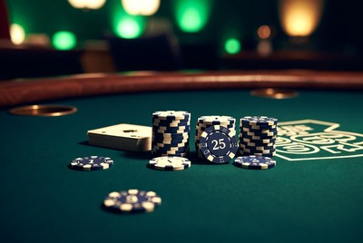 Poker chips on green table