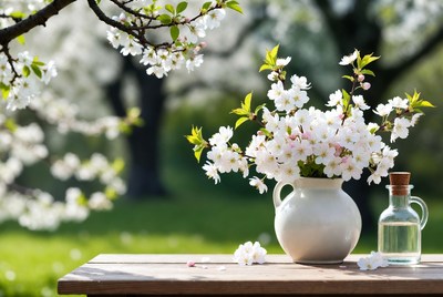 White Cherry Blossoms in Vase
