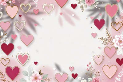 Pink Heart Floral Frame Illustration