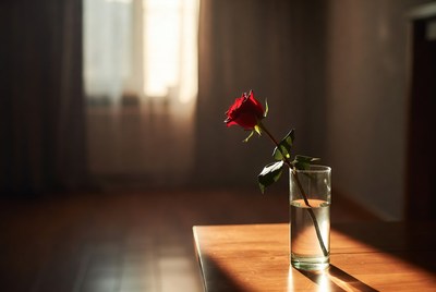 Red Rose in Glass Vase