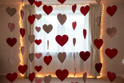 Hanging Paper Hearts with Fairy Lights