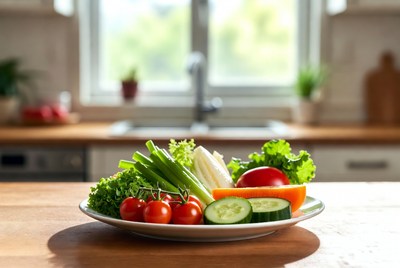 Fresh vegetable platter on plate