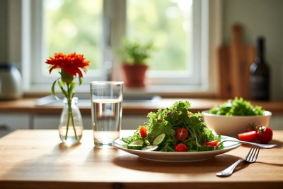 Fresh Tomato Lettuce Salad on Table