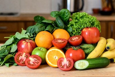 Fresh Fruits Vegetables on Kitchen Counter