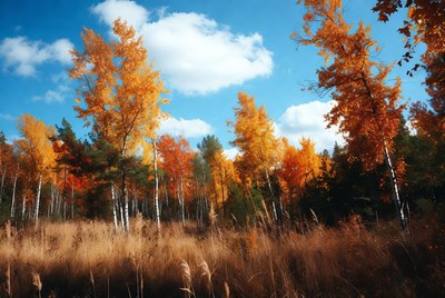 Autumn Aspen Forest with Golden Trees