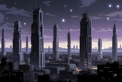 Futuristic Cyberpunk City Skyline at Night