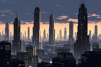 Futuristic City Skyline at Sunset
