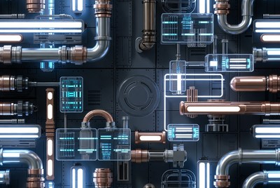 Futuristic Glowing Pipes and Neon Tubes