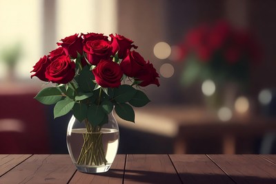 Red Roses Bouquet in Glass Vase