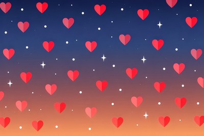 Red Hearts Floating on Night Sky