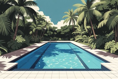 Tropical Swimming Pool with Palm Trees