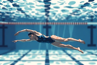 Woman swimming underwater in pool