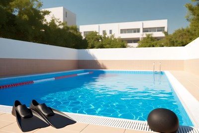 Black Flippers and Ball by Pool