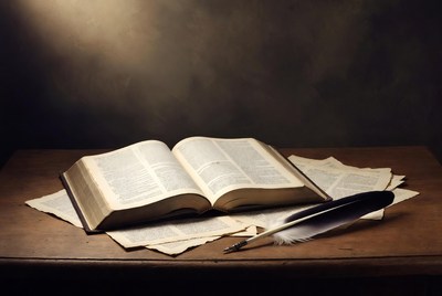 Open Bible with Quill Feather