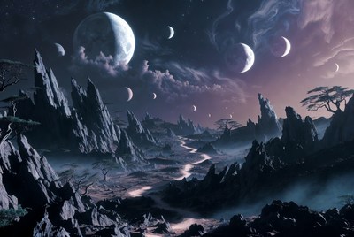 Alien Landscape with Multiple Moons