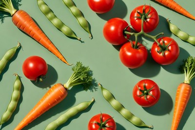 Carrots Tomatoes Green Beans Flat Lay