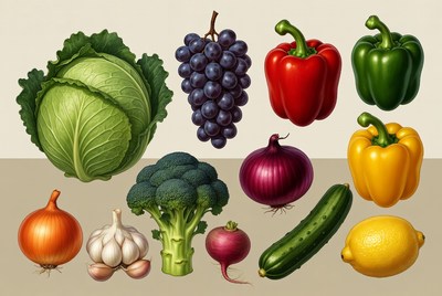 Colorful Vegetables and Fruits Illustration