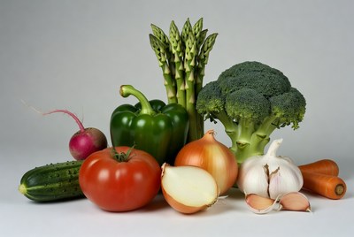 Fresh vegetables assortment on white background