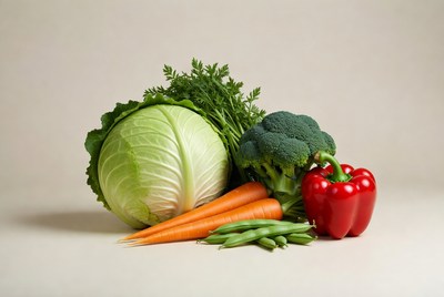 Fresh vegetables cabbage broccoli carrots peppers