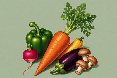 Fresh vegetables and mushrooms illustration