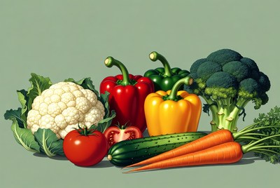Fresh vegetables on green background