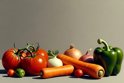 Fresh vegetables on gray background