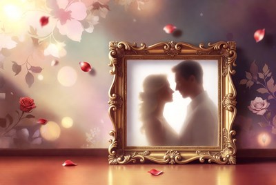 Silhouette couple kissing in ornate frame