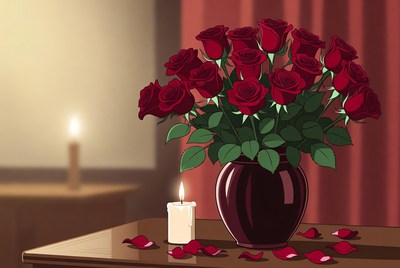Red Roses Bouquet with Candle