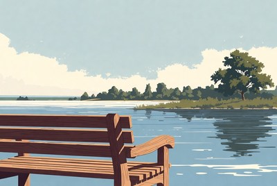 Wooden Bench by Lakeside
