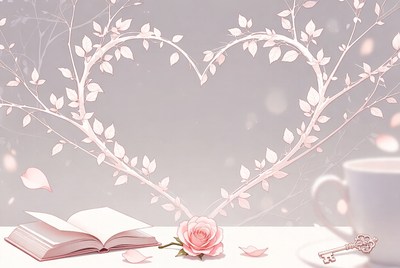 Heart Branches with Book Rose Cup