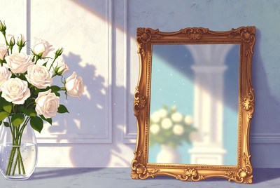 Ornate Mirror with White Roses