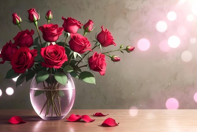 Red Roses Bouquet in Glass Vase